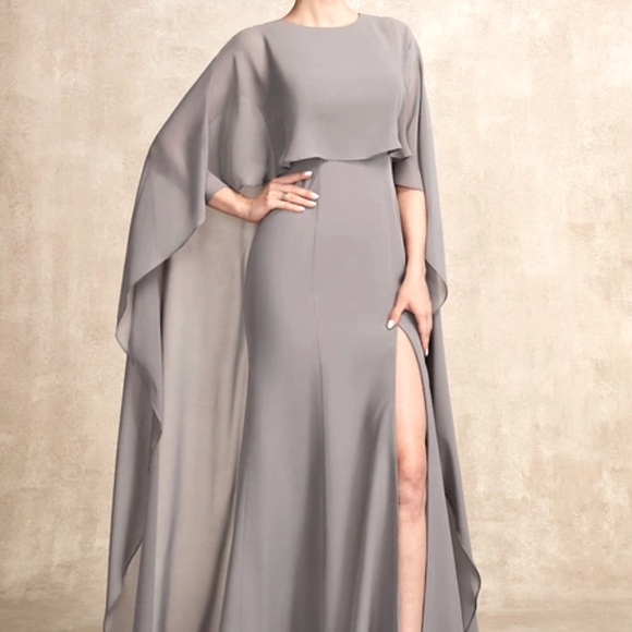 AMSALE CRANE CAPE DRESS - Picture 1 of 2